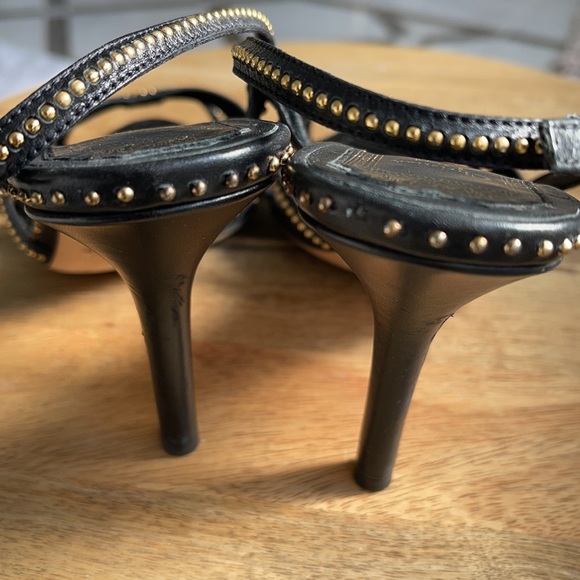 Authentic Dior black leather with gold studs heel sandals - Picture 5 of 14